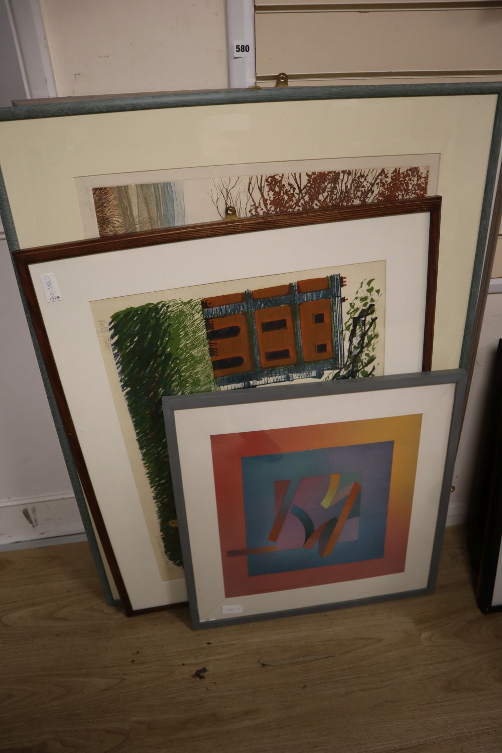 Geoff Machin, limited edition abstract print, 59 x 59cm, Bernard Chase, limited edition print of Radley College 1964, 55 x 73cm, a limi